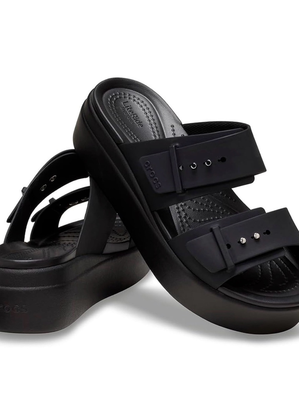 CROCS Women’s Black Platform Double-Strap Slide Sandals